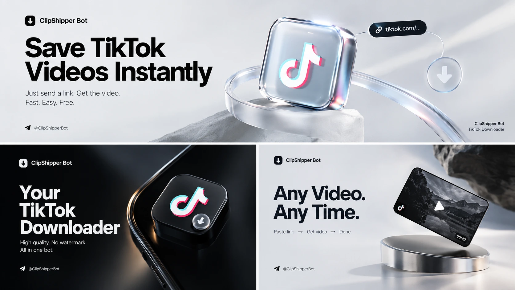 ClipShipper Bot Visuals - Save TikTok Videos Instantly